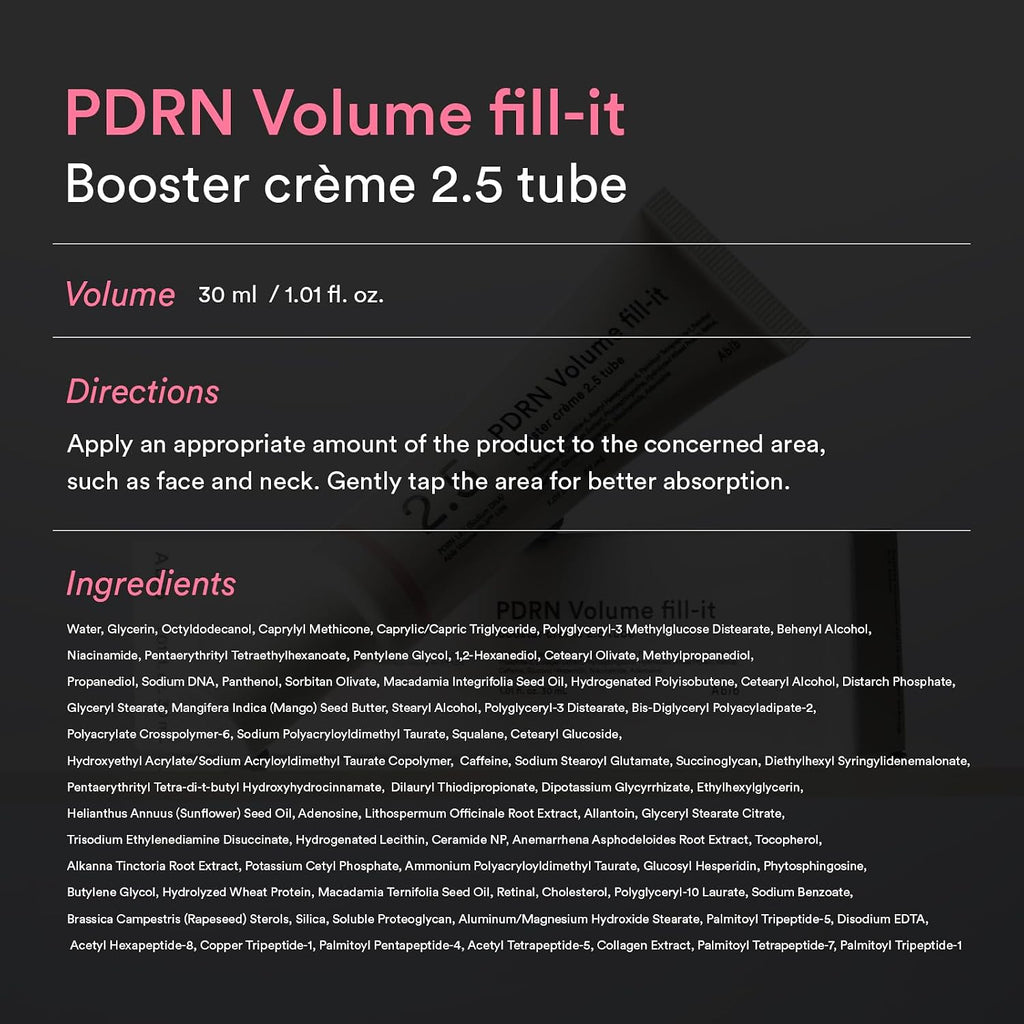 PDRN Volume Fill-It Booster Cream - Anti-Aging Facial Plumping with 15,000 Ppm Peptides & Retinal for Forehead, Smile Lines & Neck Wrinkles - 1.01 Fl Oz
