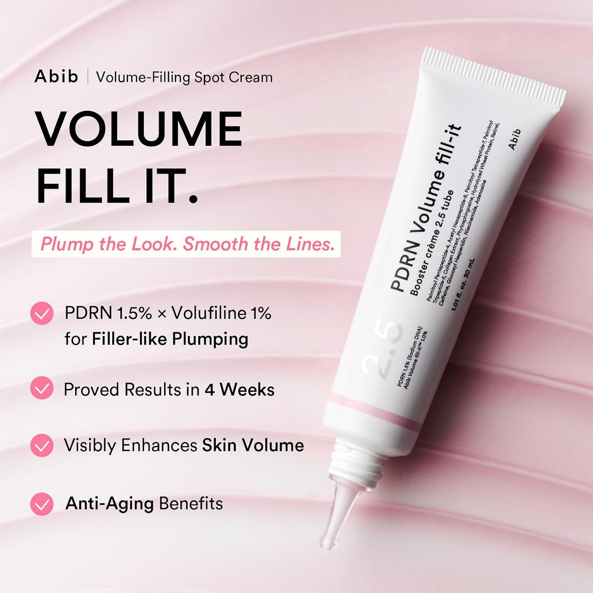 PDRN Volume Fill-It Booster Cream - Anti-Aging Facial Plumping with 15,000 Ppm Peptides & Retinal for Forehead, Smile Lines & Neck Wrinkles - 1.01 Fl Oz