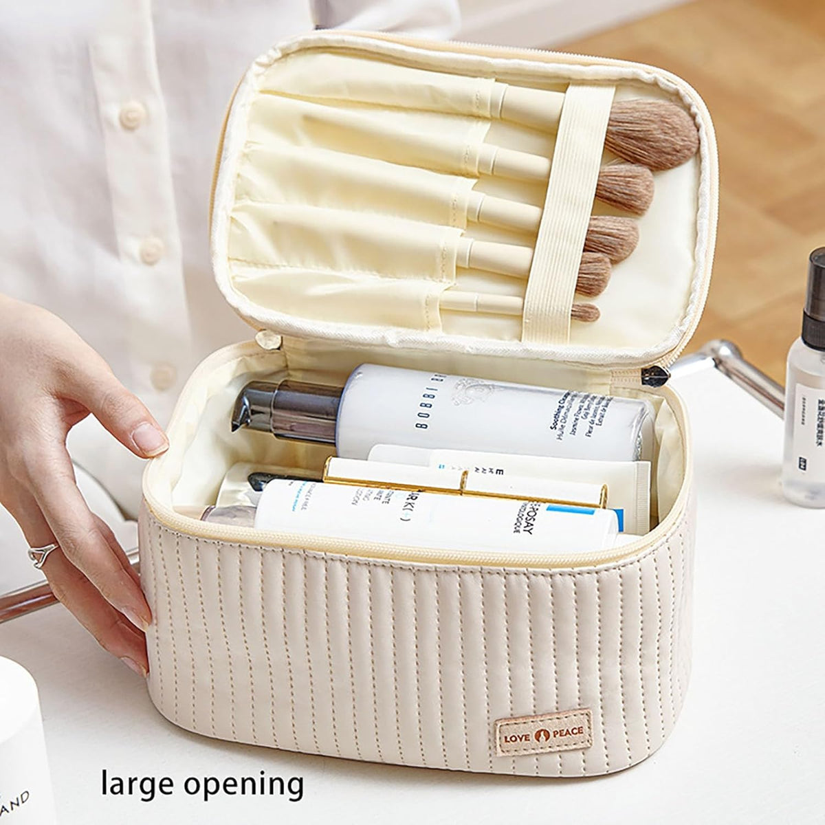 Ultimate Large Makeup Organizer - Waterproof PU Leather Travel Bag with Zipper - Perfect Gift for Women