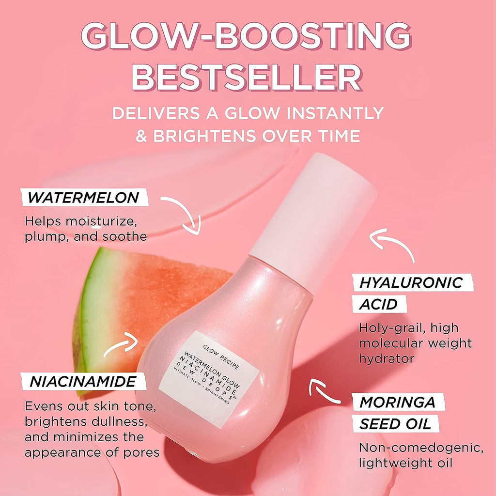 Niacinamide Dew Drops: The Ultimate Facial Serum & Illuminating Primer for Radiant, Hydrated Skin - Watermelon Scented Glow Booster (15ml)