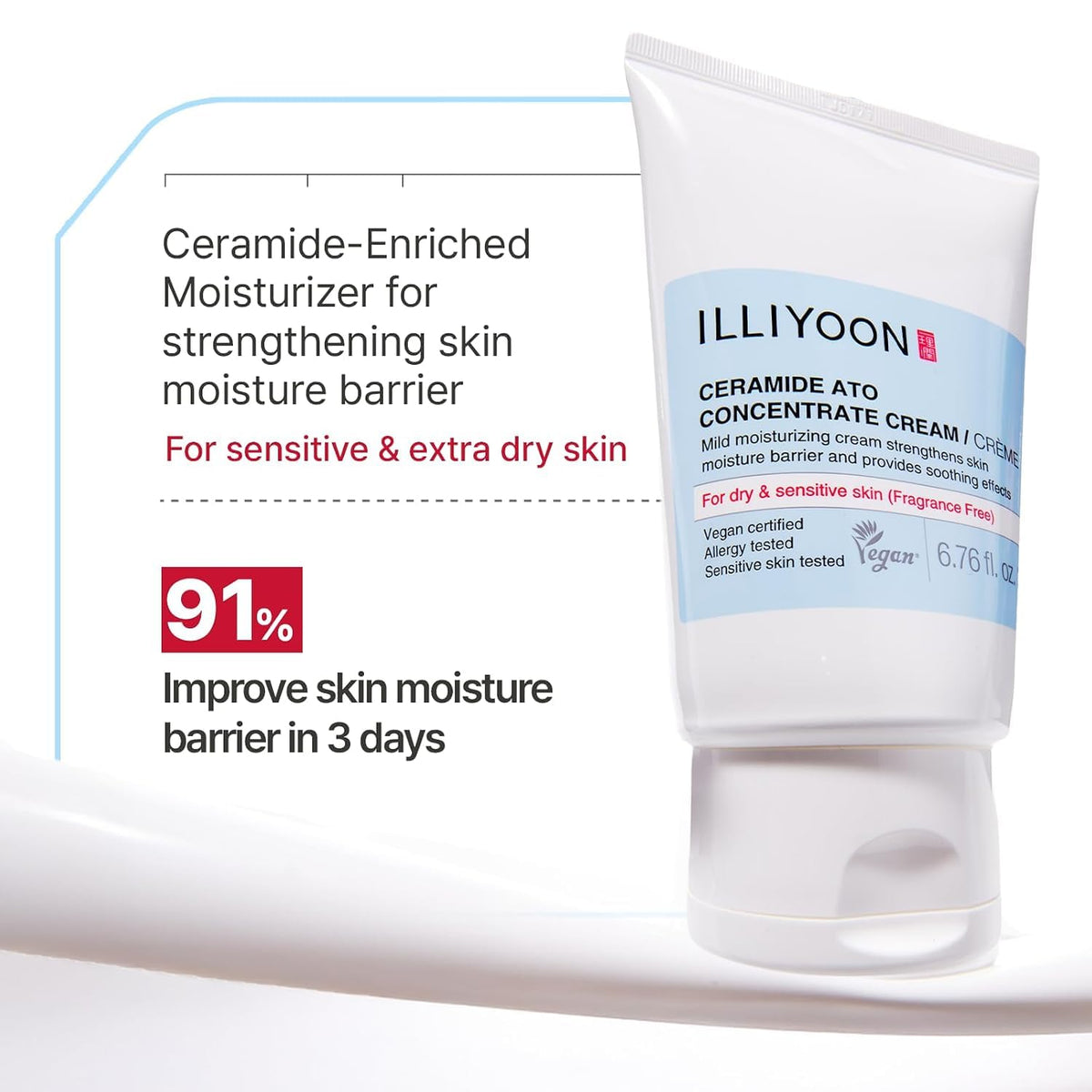Ceramide Ato Concentrate Cream | Moisturizer for Dry & Sensitive Skin, 100Hr Lasting Hydration, for Face & Body, Gentle for Infants, Moisture Barrier Repair, Vegan Certified, 6.76 Fl.Oz.